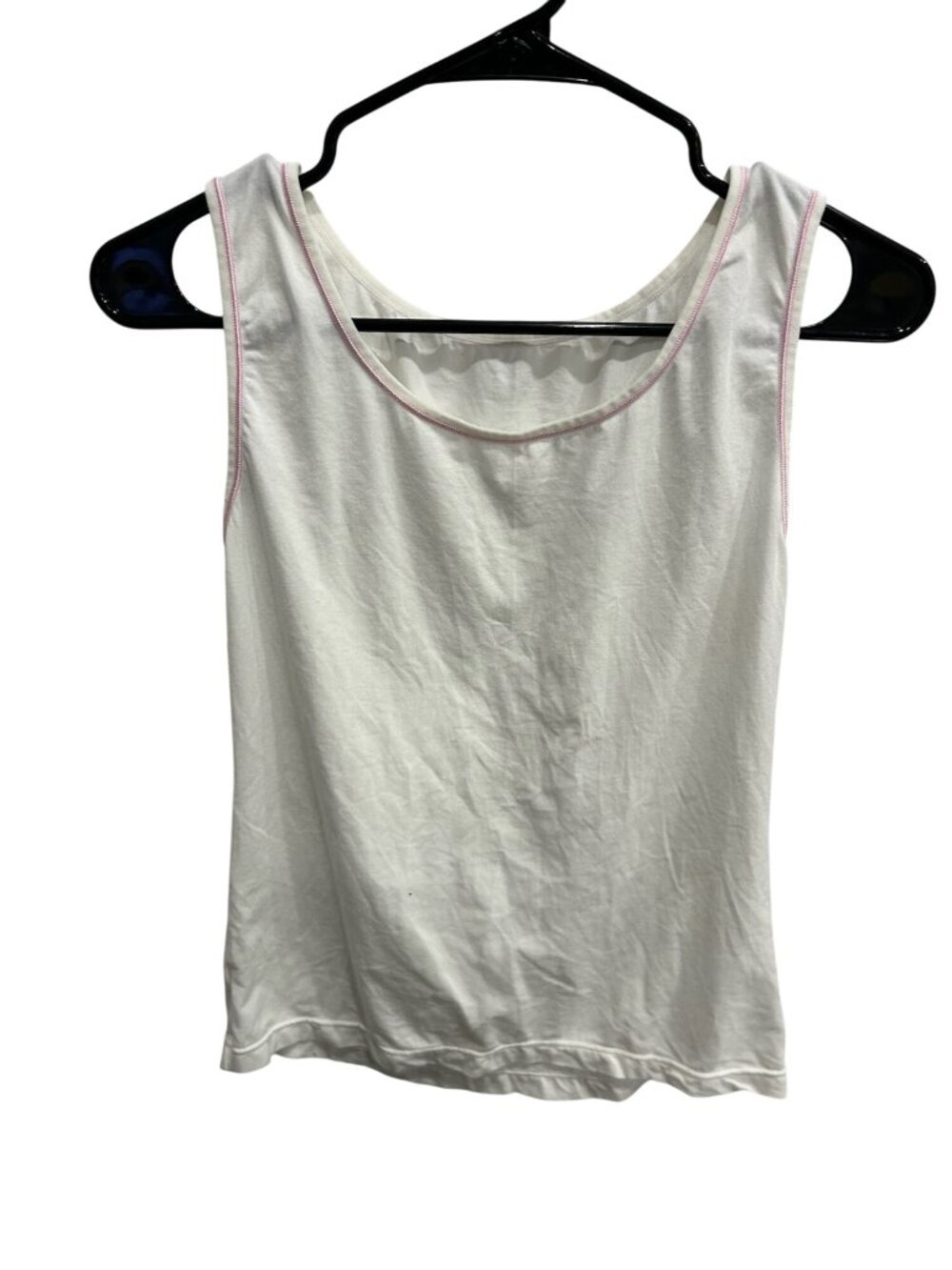 Renata Scoop Neck Sleeveless Tank Top White Pink  XL Rayon Cotton Everyday Wear